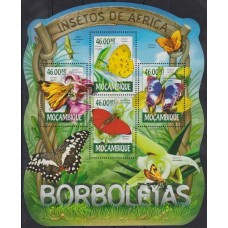 MARIPOSAS FLORES MOZAMBIQUE HOJA BLOQUE ESPECIAL NUEVA MINT